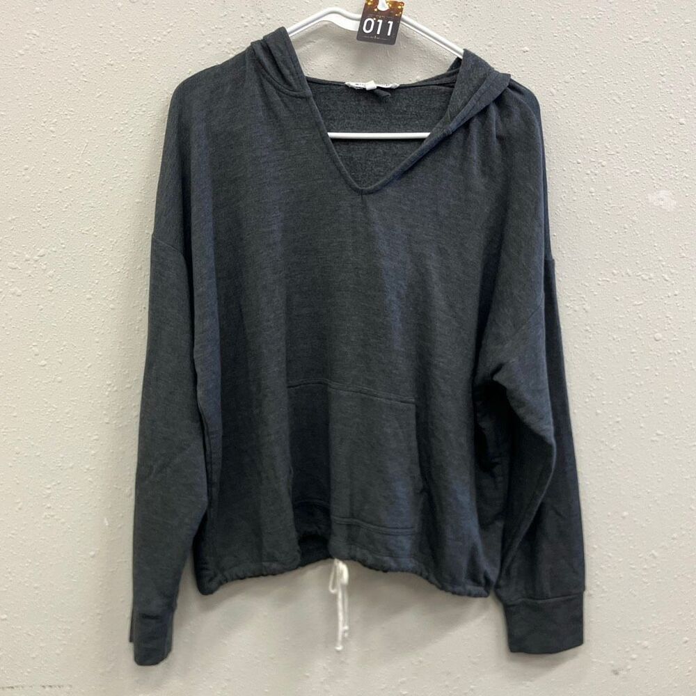 Workshop V-Neck Hooded Semi Crop Drawstring Waist Dolman Sleeve Sweatshirt Large